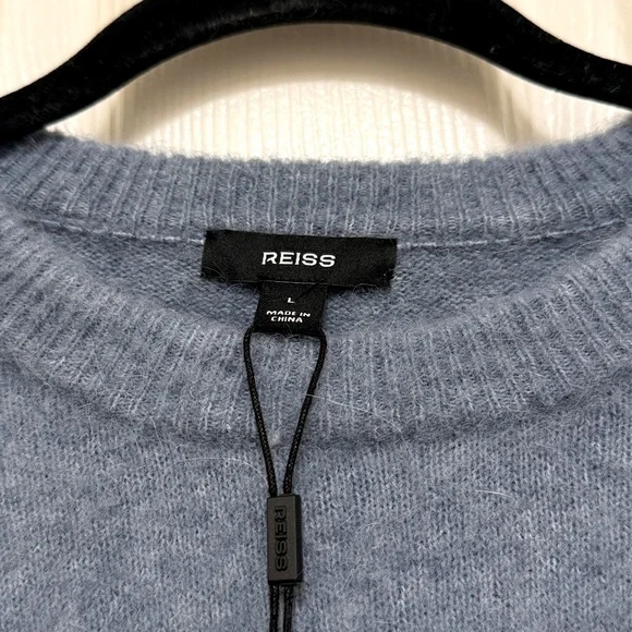 NWT REISS Piers Wool-Alpaca Blend Stripe Jumper in Soft Blue/White
